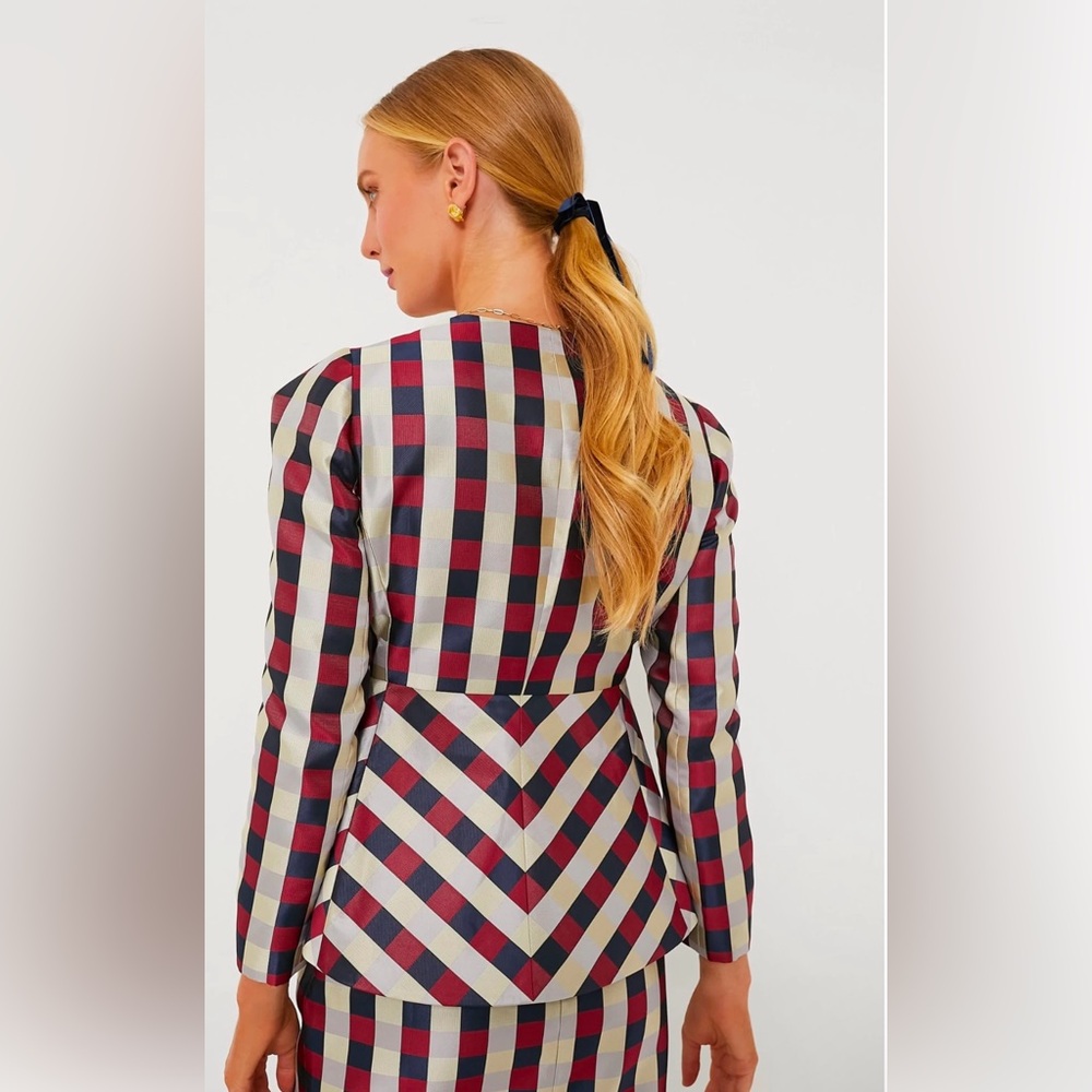 NWT Tuckernuck Medium Bordeaux Check Jacquard Zoey Top Jacket - Picture 3 of 9